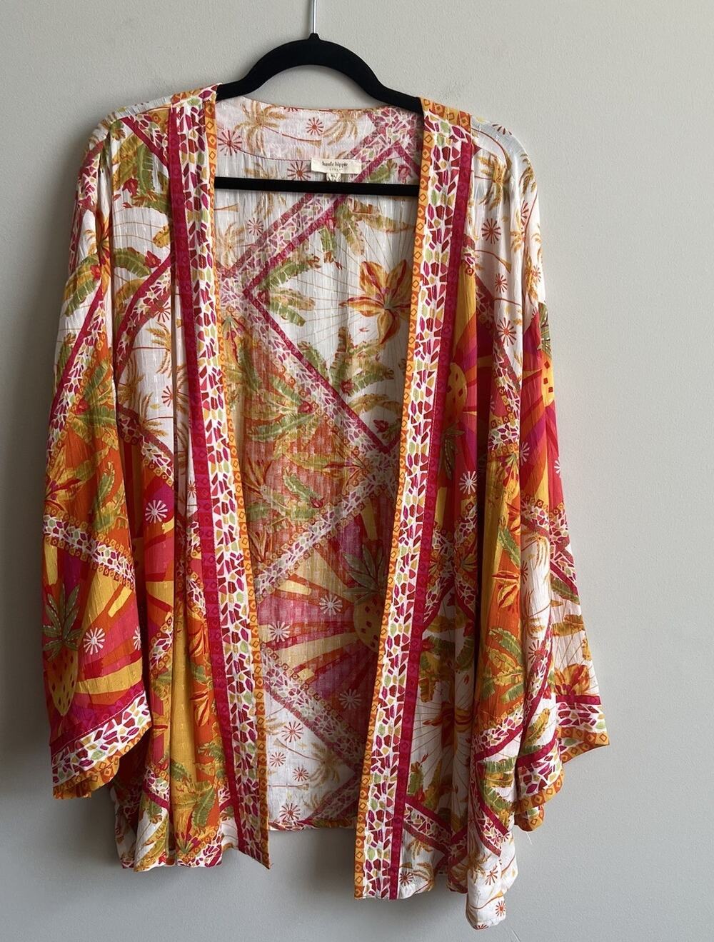 Haute Hippie Kimono Cardigan Tropical Pineapple Print Cover Up XL * No Belt